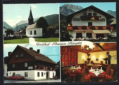 AK Haus im Ennstal, Weissenbach, Gasthof-Pension Stiegler, Hotel und Kirche