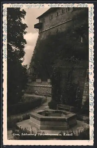 AK Graz, Schlossberg Türkenbrunnen und Kastell