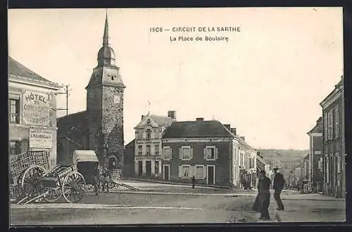 AK Bouloire, La Place de Bouloire avec église et calèches