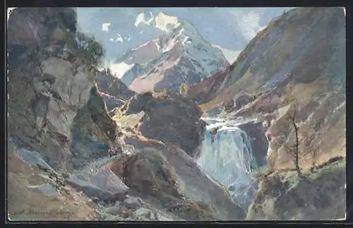 Künstler-AK Edward Harrison Compton: Badgastein, Bergpartie mit Bärenfall