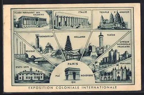 AK Paris, Exposition coloniale internationale 1931, Les Palais de Portugal, Belgique, Temple d`Angkor, Hollande