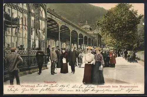 AK Wildbad / Schwarzwald, Trinkhalle mit Promenade beim Morgenconcert