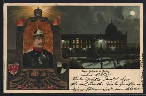 Lithographie Berlin, Kgl. Schloss, Kaiser Wilhelm II.