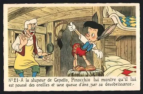 AK Pinocchio mit Eselsohren und -schwanz, Disney