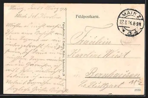 AK Mainz, Festungslazarett, Teillaz. Feldbergschule