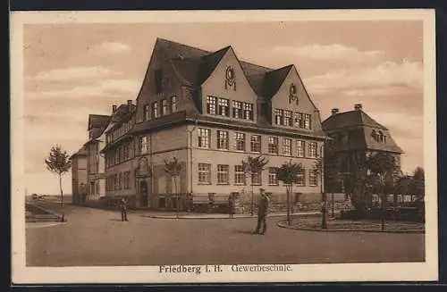 AK Friedberg / Hessen, Gewerbeschule an Strassenkreuzung