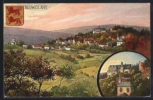 AK Neuweilnau, Ortsblick und Umgebung, Wappen