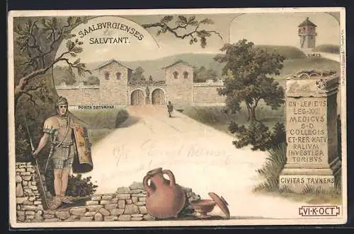 Lithographie Bad Homburg v. d. H., Altes Römerkastell Saalburg, Porta Decumana, Limes