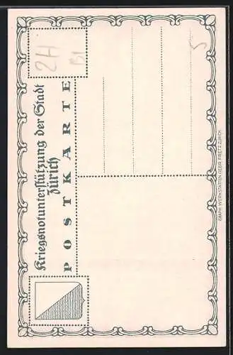 Künstler-AK Zürich, Kriegsnotunterstützung der Stadt, Betender Knabe