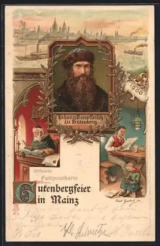 AK Mainz, 500. Gutenbergfeier, 1400-1900, Johann Gensfleisch zu Gutenberg