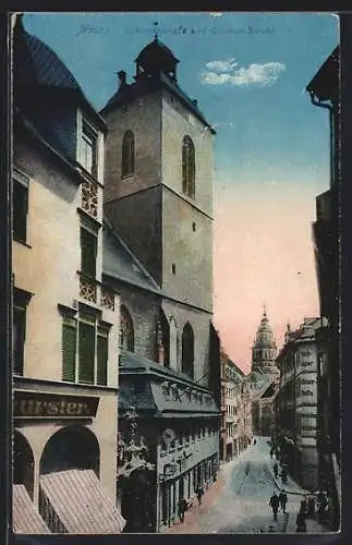 AK Mainz, Schusterstrasse und Quintus-Kirche