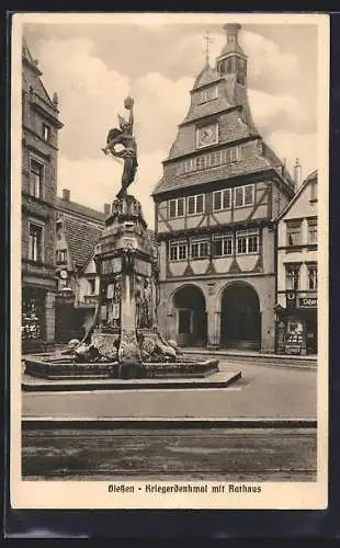 AK Giessen, Kriegerdenkmal mit Rathaus