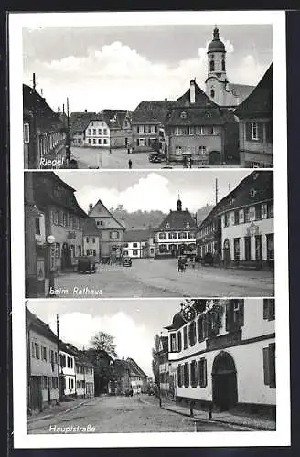 AK Riegel, Partie beim Rathaus, Blick in die Hauptstrasse