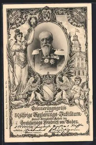 AK 50 jähr. Regierungs-Jubiläum S. K. H. des Grossherzogs Friedrich von Baden