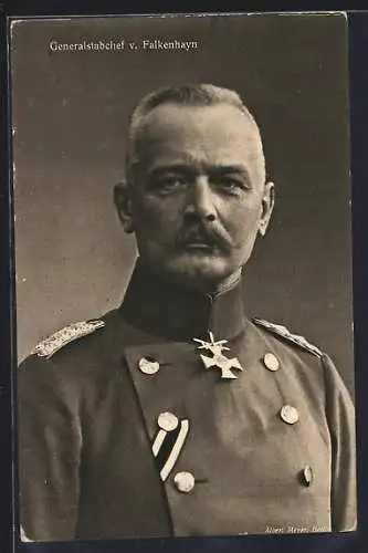 AK Generalstabchef v. Falkenhayn, Portrait des Heerführers mit Orden