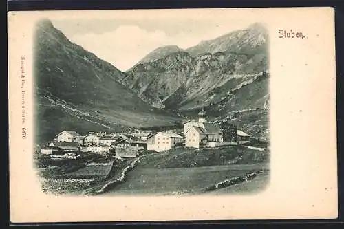 AK Stuben, Ortsansicht mit Bergpanorama