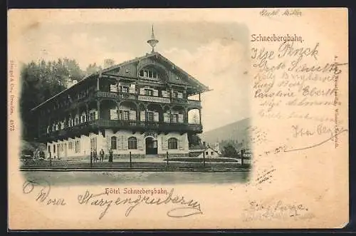 AK Puchberg am Schneeberg, Hotel Schneebergbahn mit Gleisen