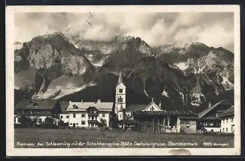 AK Ramsau bei Schladming, Teilansicht mit Kirche und Scheichenspitze