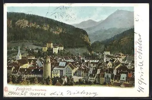 AK Feldkirch, Panorama der Stadt mit Bergblick