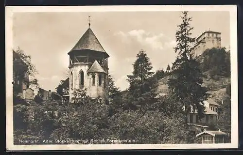 AK Neumarkt, Alter Glockenturm mit Schloss Forchtenstein