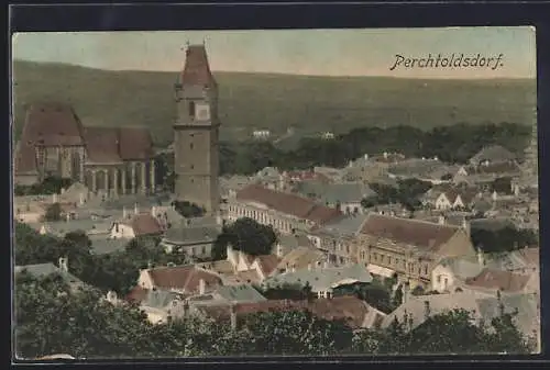 AK Perchtoldsdorf, Teilansicht mit Uhrturm