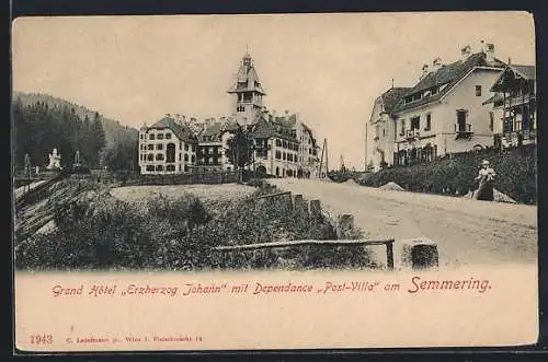 AK Semmering, Grand Hotel Erzherzog Johann mit Dependance Post-Villa