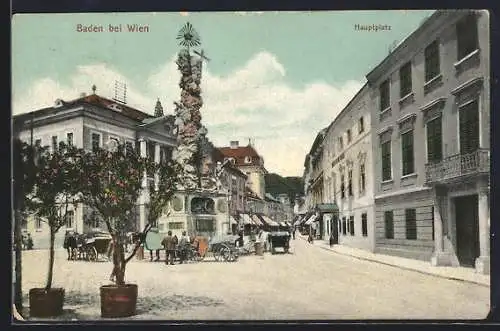 AK Baden bei Wien, Hauptplatz mit Denkmal