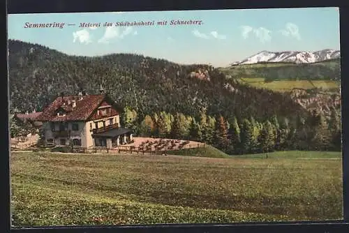 AK Semmering, Restaurant des Südbahnhotel mit Schneeberg