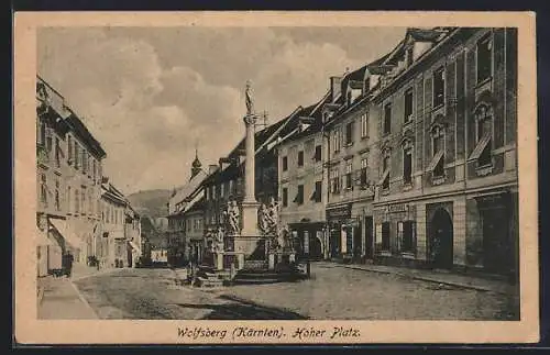 AK Wolfsberg /Kärnten, Hoher Platz mit Gasthaus und Denkmal