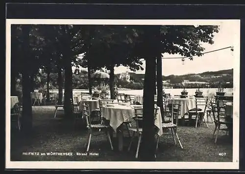 AK Reifnitz am Wörthersee, Strand-Hotel mit Blick auf den See