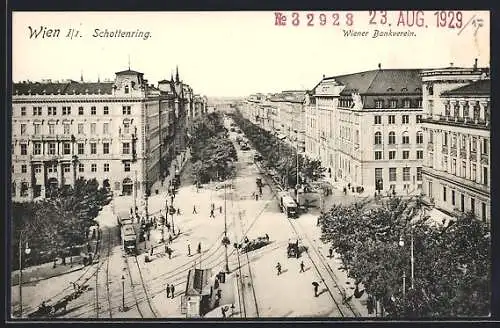 AK Wien, Schottenring mit Strassenbahn und Wiener Bankverein