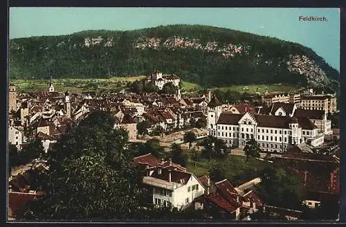 AK Feldkirch, Blick über die Dächer mit Kirchen