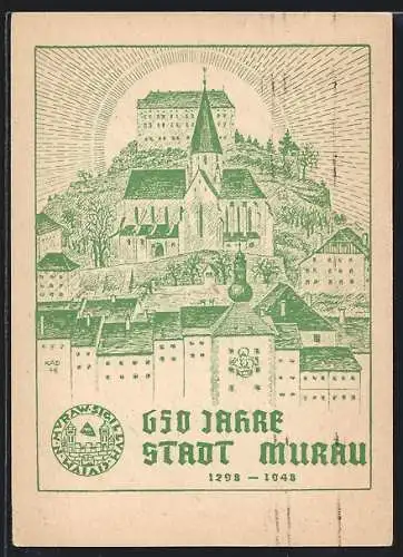 Künstler-AK Murau, Stilisierte Ortsansicht zum 650-jährigen Jubiläum