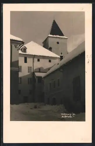 AK Wolfsberg i. K., Blick auf den Reckturm im Schnee