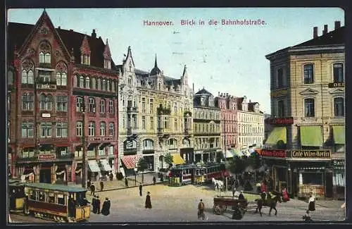 AK Hannover, Blick in die Bahnhofstrasse mit Strassenbahn