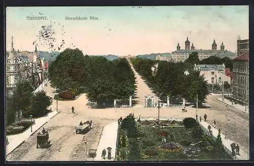 AK Hannover, Herrenhäuser Allee aus der Vogelschau