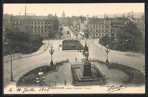 AK Hannover, Ernst August-Platz, Strassenbahn, Hotel Bristol