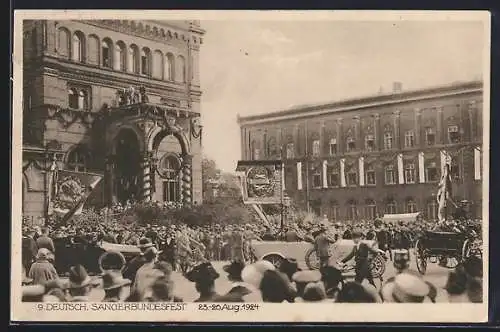 AK Hannover, 9. Deutsches Sängerbundesfest 1924, Umzug auf der Strasse