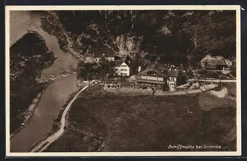 AK Grimma, Schiffmühle aus der Vogelschau