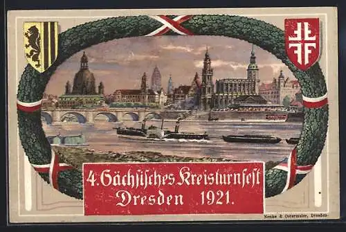 AK Dresden, 4. Sächsisches Kreis-Turnfest 1921, Dampfer