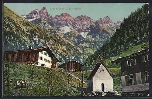 AK Einödsbach i. b. Allgäu, Blick zu den Bergen