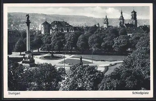 AK Stuttgart, die Säule auf dem Schlossplatz