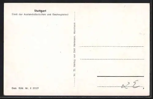 AK Stuttgart, die Säule auf dem Schlossplatz