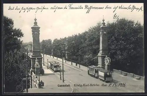 AK Cannstatt, Strassenbahnen auf der König Karl-Brücke