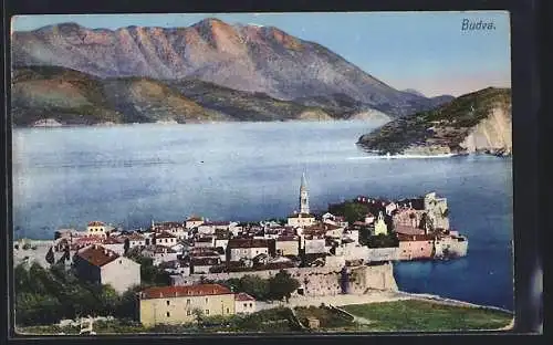 AK Budva, Blick auf Wasser und Ort