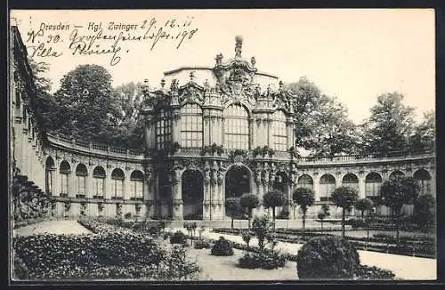 AK Dresden, Zwinger mit Gartenanlagen