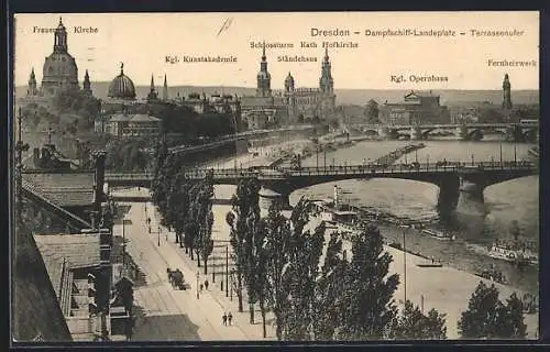 AK Dresden, Terrassenufer mit Frauenkirche und Ständehaus