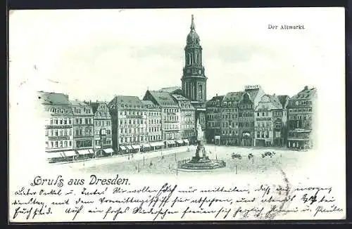 Lithographie Dresden, Altmarkt mit Geschäften