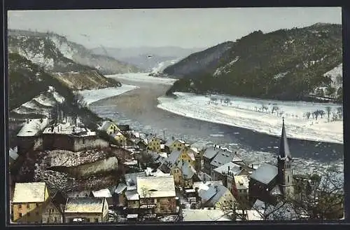 Künstler-AK Photochromie Nr. 2105: Stadtmotiv mit Burgruine und Fluss