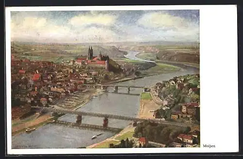 AK Meissen / Elbe, Ort aus der Vogelschau